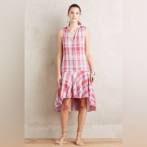 Anthropologie Maeve Pippa Swing Dress In Red Motif Size XS Plaid Sleeveless